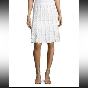 Elie Tahari Tyler Lace panels white‎ skirt spring floral embroidered fringe hem